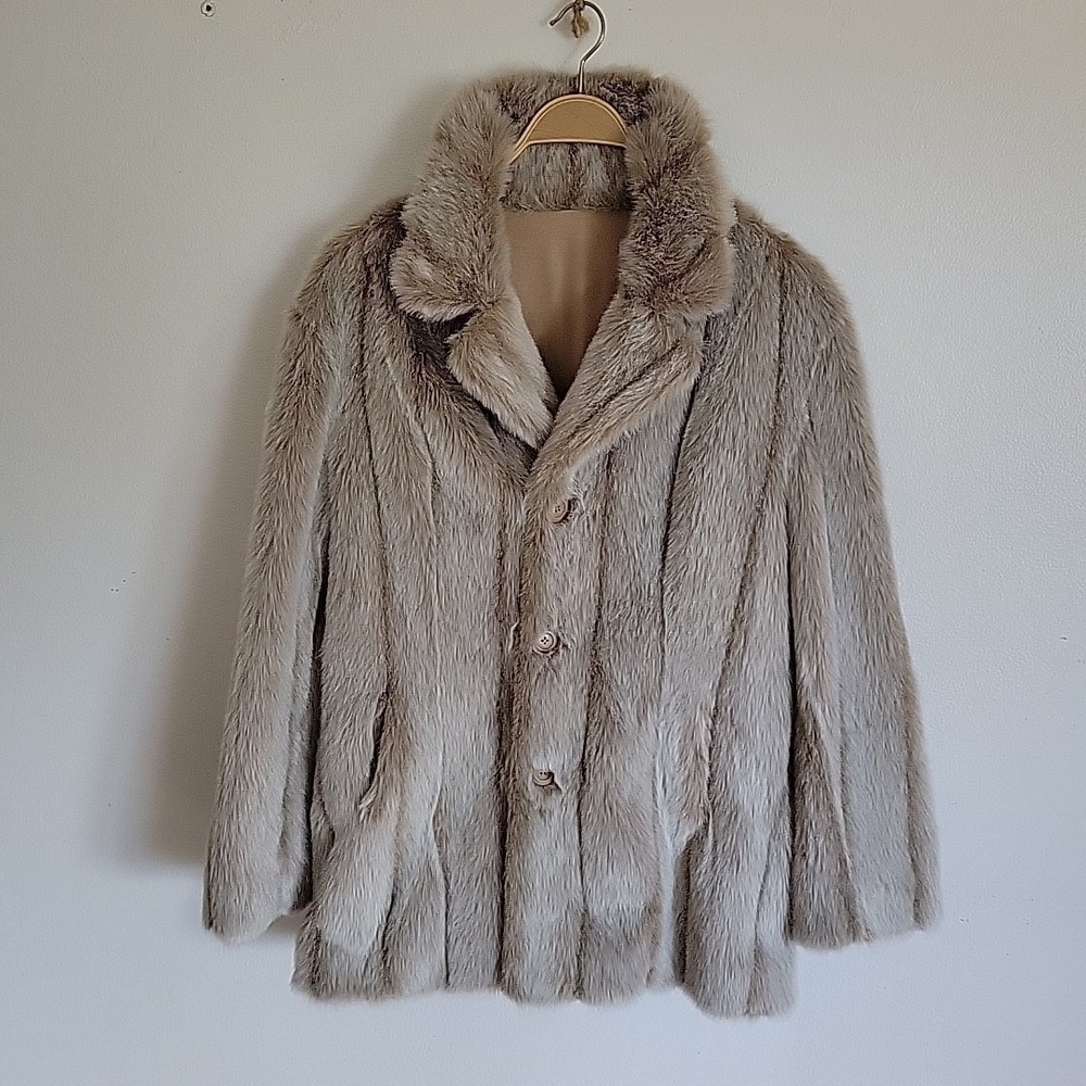 Vintage Reversible Faux Fur Satin Jacket Medium Large Button Front Boho Festival